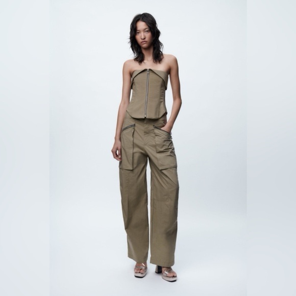 Zara Khaki Corset and Cargo Pants Set